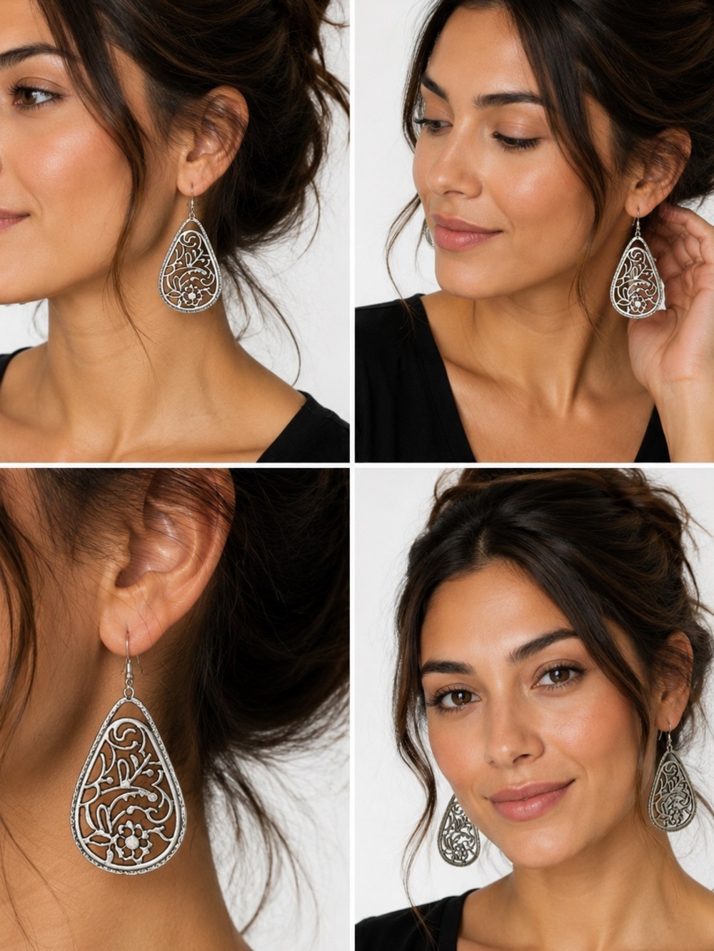 Beautiful Silver Tone Filigree Teardrop Earrings ✨
